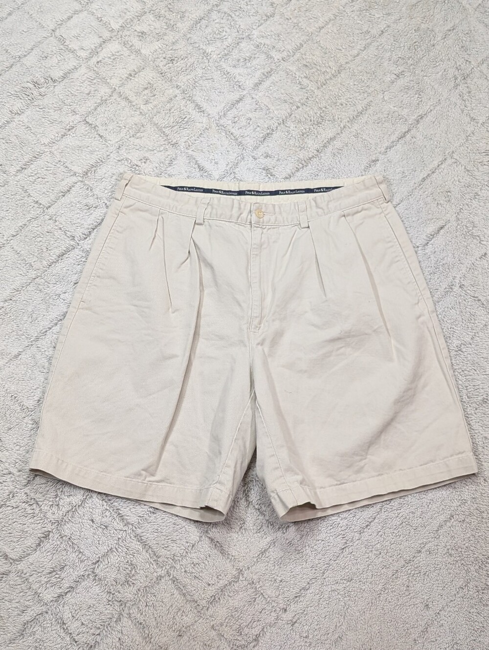 Vtg Polo Ralph Lauren Shorts Mens 36 Beige Khaki Pleated Cotton Chino USA